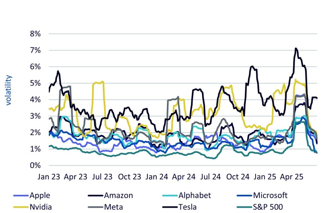 as of 26 June 2025. Chart shows the 5-day moving average of the 30-day rolling standard deviation of daily returns.