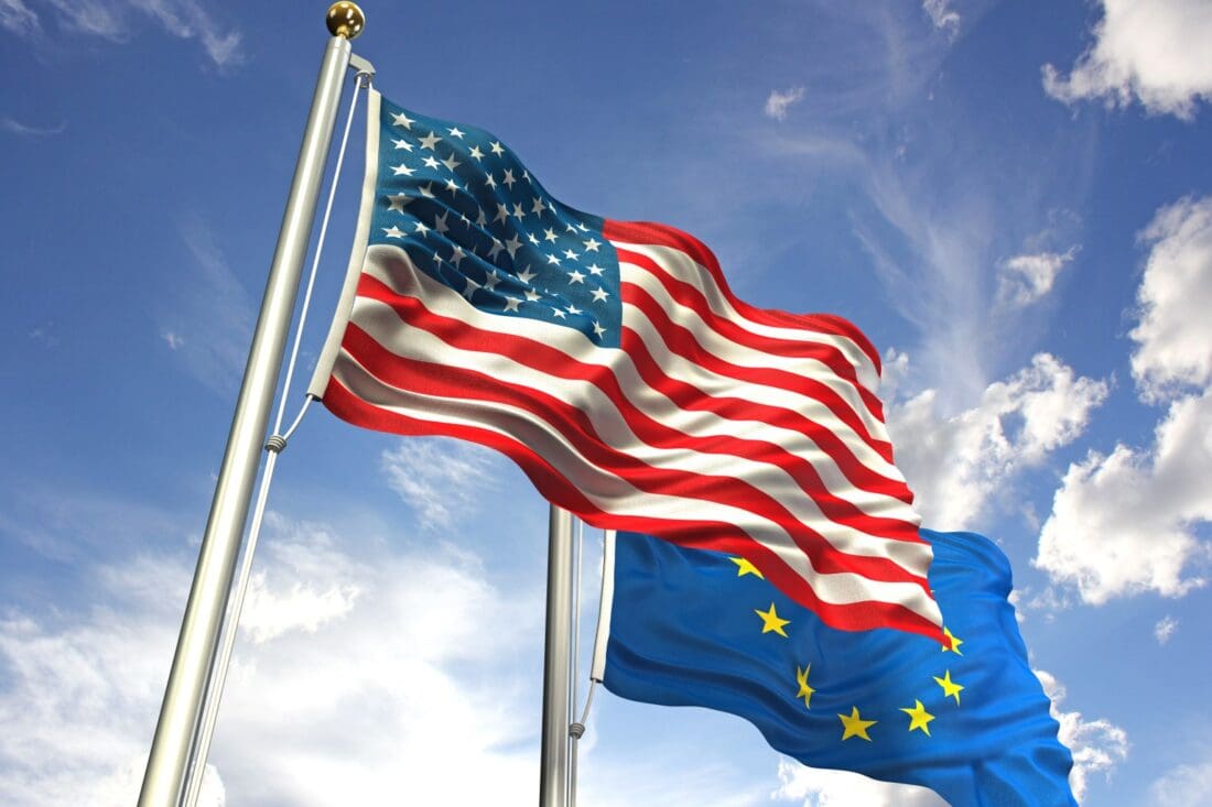 U.S and EU Flag side by side.