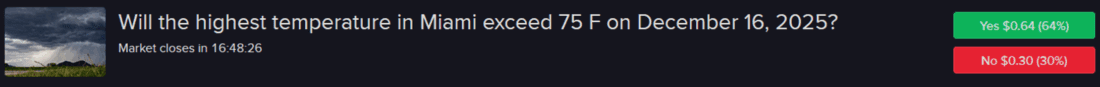 Will the highest temperature in Miami exceed 75 F on December 16, 2025? 
